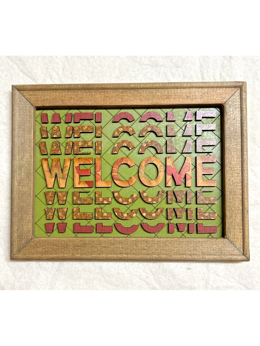 Rustic Handmade Welcome Fall/Thanksgiving Sign paper decoupaged letters 12x9x1
